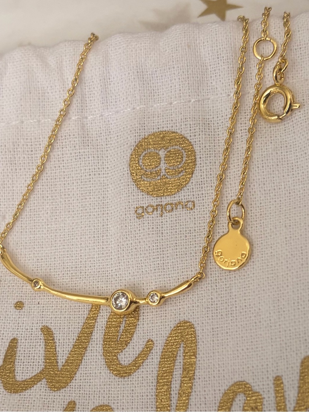 Gorjana Gold Bar Necklace with Clear Stone Accent